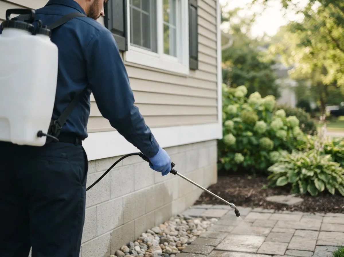 Pest control technician inspecting a home in Morgantown, IN